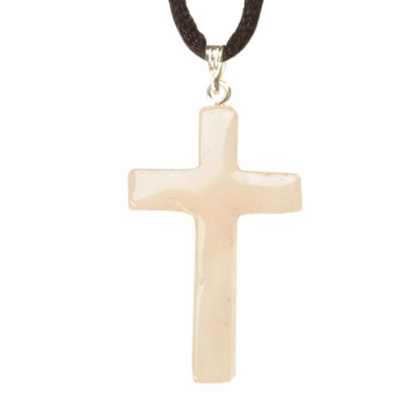 Pendentif Croix latine en quartz rose