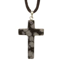 Colgante cruz latina copo de nieve obsidiana