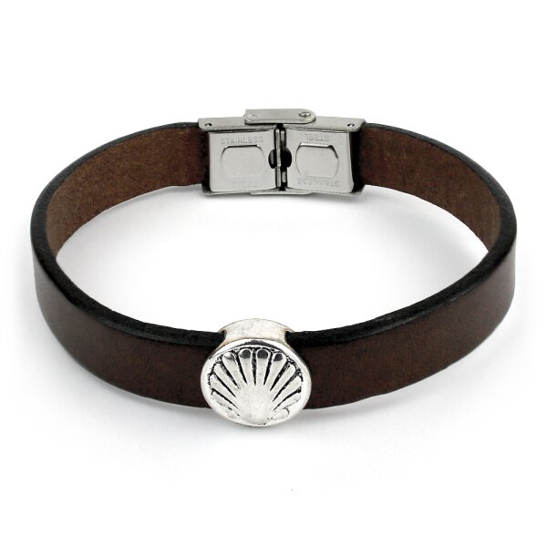 Pulsera de cuero y metal Roncesvalles - marrón oscuro