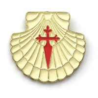 Spilla / Badge conchiglia con croce dei pellegrini