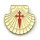Spilla / Badge conchiglia con croce dei pellegrini