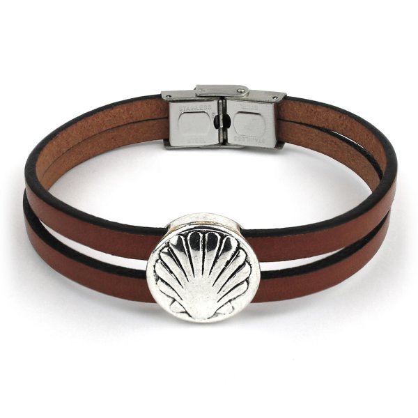 Leather-Metal Bracelet Melide with a large St. James Scallop Shell